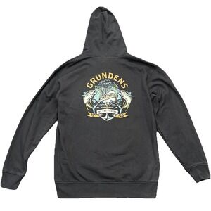 Grundens USA Men's Hoodie Black Size L Fishing Boat Graphic Pullover Sweatshirt